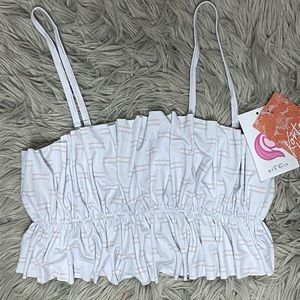 Kortni Jeane taupe dashes oversized ruffle swim top NWT